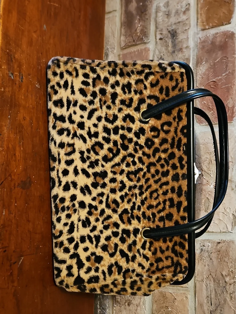 Leopard Print Shoulder Tote Bag with Black Trim